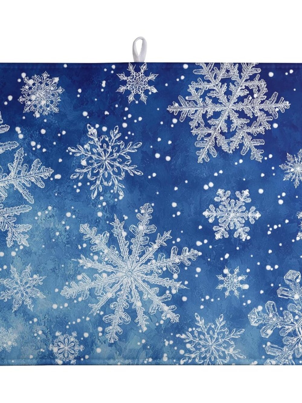 Winter Blue Snowflake Dish Drying Mat for Kitchen Counter Merry Christmas Snowfl